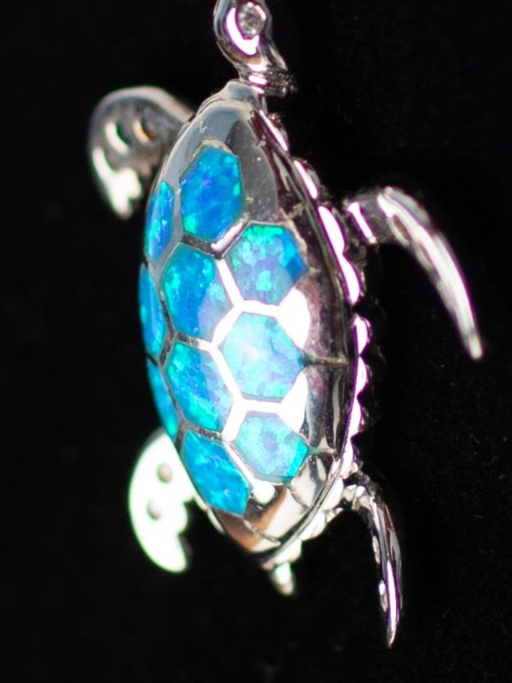 925 Sterling Silver Sea Turtle Necklace Blue Opal Inlay Pendant Ocean Jewelry - Picture 7 of 8